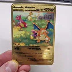 Pokemon TCG Fan Art - Charmander, Charmelon & Charizard GX, Gold Foil Card - Image 1