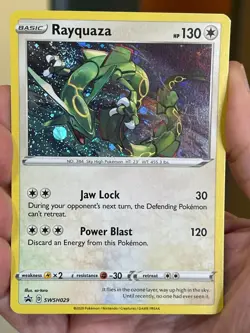POKEMON RAYQUAZA SWSH029 BLACK PROMO STAR COSMOS WITH SWIRL HOLOFOIL NM CARD - Image 1