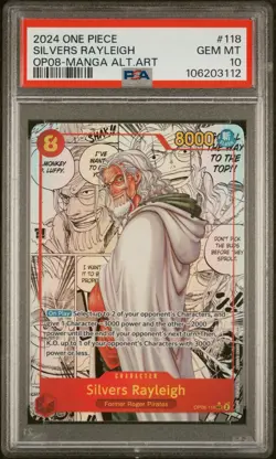PSA 10 Silvers Rayleigh Manga Alt OP08-118 One Piece TCG Two Legends Gem Mint - Image 1