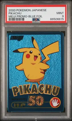 Pokemon Pikachu Meiji Promo Blue Foil Rare Japanese 2000 PSA Mint 9 - Image 1