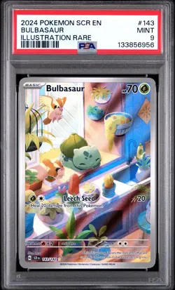 2024 Pokemon Stellar Crown SCR En Bulbasaur Illustration Rare #143 PSA 9 Mint - Image 1