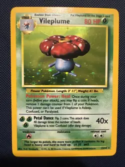 Pokemon TCG Vileplume 15/64 Error No Symbol Jungle Unlimited Holo Rare LP - Image 1