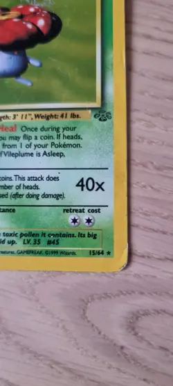 Pokemon TCG Vileplume Holo Rare Card Jungle Unlimited Edition 15/64 - Image 2