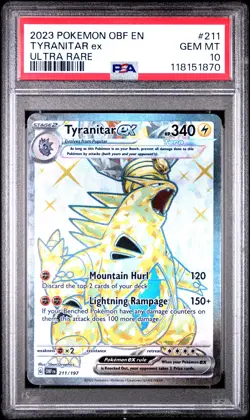 2023 POKEMON OBF EN-OBSIDIAN FLAMES ULTRA RARE #211 TYRANITAR EX PSA 10 - Image 1