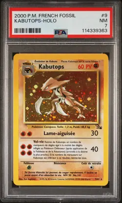 2000 Pokemon FRENCH Unlimited Fossil Kabutops Holo 9/62 PSA 7 NM - Image 1