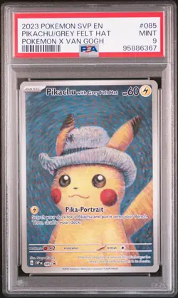 2023 POKEMON SVP EN-SV BLACK STAR PROMO #085 PIKACHU WITH GREY FELT HAT PSA 9 - Image 1