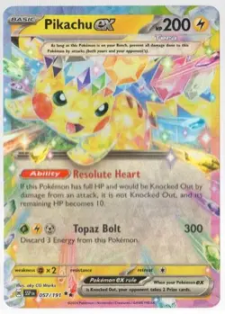 Pikachu ex 057/191 Double Rare Pokemon TCG SV08: Surging Sparks NM - Image 1