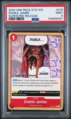 2022 ONE PIECE 016 DIABLE JAMBE SUPER PRE RELEASE PSA 9 MINT - Image 1