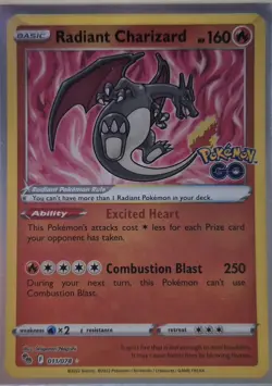 Pokemon TCG Radiant Charizard Holo Card Pokemon Go, 011/078, Near Mint Condition - Image 1