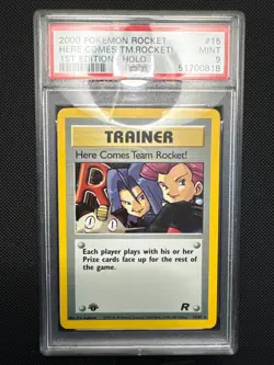 PSA 9 Pokemon Rocket Here Comes Team Rocket 1st Edition Holo Rare 15/82 - Image 1
