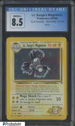 2000 Pokemon TCG Gym Heroes Unlimited #8 Lr. Surge's Magneton CGC 8 NM/MINT+ - Image 1