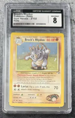Pokemon Gym Heroes 2/132 Brock's Rhydon 2000 Fighting Holo Rare CGC 8 NM/MINT - Image 1