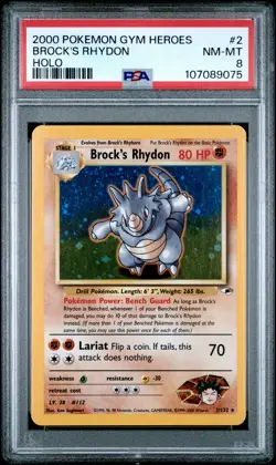2000 POKEMON GYM HEROES #2 BROCK'S RHYDON HOLO PSA 8 NM-MT - Image 1