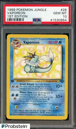"1999 Pokemon Jungle 1st Edition #28/64 Vaporeon PSA 10 GEM MINT " - Image 1