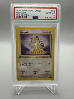 PSA 10 Meowth 56/64 1st Edition Jungle 1999 WOTC GEM MINT - Image 1