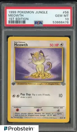 1999 Pokemon Jungle 1st Edition #56 Meowth PSA 10 GEM MINT - Image 1