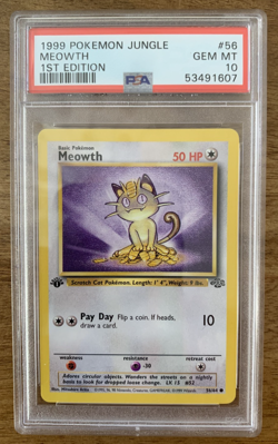 1999 Pokemon Card Jungle Set 1st Edition Meowth #56 PSA 10 MINT English 56/64 - Image 1