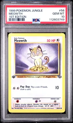 Meowth 1st Edition PSA 10 1999 Pokemon Jungle #56 - Image 1