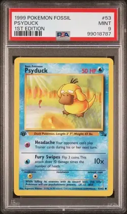 1999 Pokemon 1st Edition Fossil Psyduck | PSA 9 - Image 1