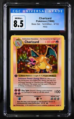 1999 Pokemon Base Set 1st Edition Shadowless Charizard #4 Holo CGC 8.5 - Image 1