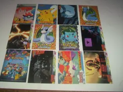 12 Topps 1999 Pokemon trading cards. 1 chrome, Bulbasaur , 1 die cut & a trainer - Image 1