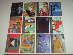 12 Topps 2000 Pokemon series trading cards. 2 chrome, 1 sticker, trainers & more - Image 1