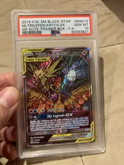 Hidden Fates ETB Promo Pokemon Card Moltres Zapdos Articuno GX SM210 PSA 10 - Image 1