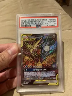 Hidden Fates ETB Promo Pokemon Card Moltres Zapdos Articuno GX SM210 PSA 10 - Image 5