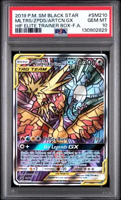 Hidden Fates ETB Promo Pokemon Card Moltres Zapdos Articuno GX SM210 PSA 10 - Image 1