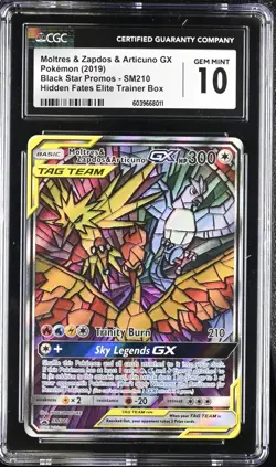 CGC 10 Moltres & Zapdos & Articuno GX SM210 Hidden Fates ETB Promo Pokemon Card - Image 1