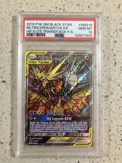 PSA 10 Moltres & Zapdos & Articuno GX SM210 Hidden Fates ETB Promo Pokemon Card - Image 1