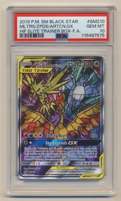 PSA 10 Moltres & Zapdos & Articuno GX SM210 Hidden Fates ETB Promo Pokemon Card - Image 1