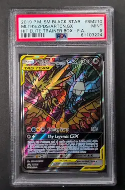 Pokemon Cards PSA 9 MINT Moltres Zapdos Articuno GX Hidden Fates ETB Promo SM210 - Image 1
