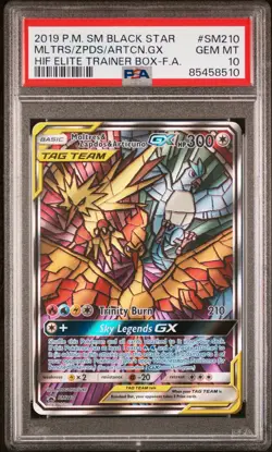 PSA 10 Moltres & Zapdos & Articuno GX SM210 Hidden Fates ETB Promo Pokemon Card - Image 1