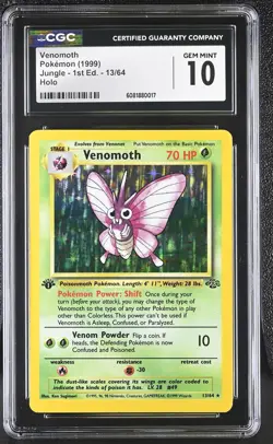 CGC 10 GEM MINT Venomoth 1999 Jungle 1st Edition 13/64 Holo Pokemon Card - Image 1