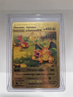 Pokemon TCG Fan Art - Charmander, Charmelon & Charizard GX, Gold Foil Card - Image 1