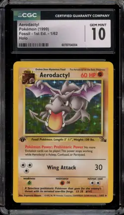 Pokemon Aerodactyl Fossil 1st Edition Holo Rare #1 CGC 10 Gem Mint - Image 1