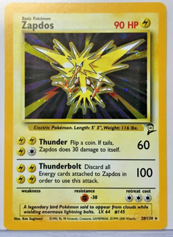 Pokemon Base 2 Zapdos 20/130 Foil Holo Rare 90 HP NMM Unplayed WOTC 2000 - Image 1