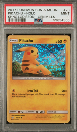2017 POKEMON SEQUIN SM GENERAL MILLS SHINING LEGENDS #28 PIKACHU-HOLO PSA 9 MINT - Image 1