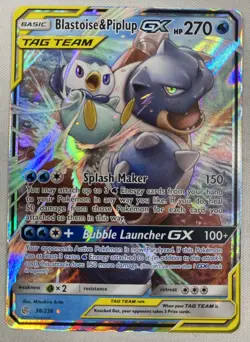 Blastoise & Piplup GX 38/236 Tag Team Pokemon TCG Sun & Moon Cosmic Eclipse Holo - Image 1
