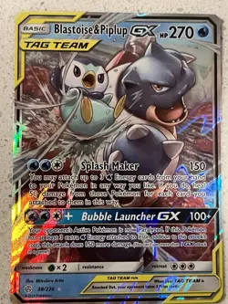 Blastoise and Piplup Pokemon TCG Holo Card 38/236 GX Tag Team Cosmic Eclipse - Image 1