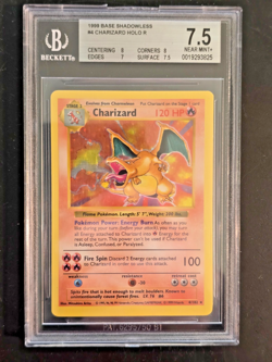 🔥 1999 POKEMON BASE SET SHADOWLESS CHARIZARD #4 HOLO RARE NEAR MINT + BGS 7.5 - Image 1