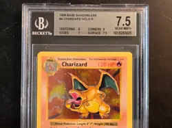 🔥 1999 POKEMON BASE SET SHADOWLESS CHARIZARD #4 HOLO RARE NEAR MINT + BGS 7.5 - Image 2