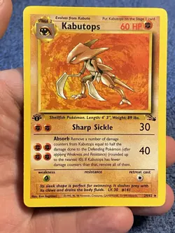 1999 Pokemon TCG KABUTOPS Fossil Set 24/62 NON Holo 1st Edition Rare WoTC MP - Image 1