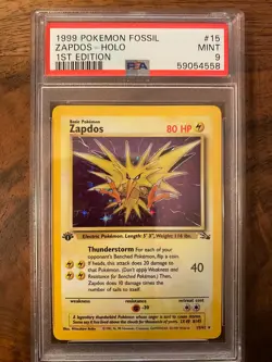 1999 POKEMON FOSSIL 1ST ED #15 ZAPDOS-HOLO PSA 9 - Image 1