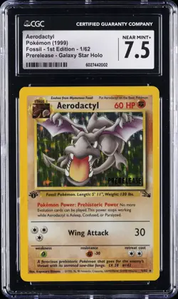 1999 POKEMON FOSSIL 1ST ED PRERELEASE COSMOS HOLO #1/62 AERODACTYL CGC 7.5 - Image 1