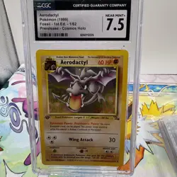 CGC 7.5 Aerodactyl Fossil 1st Edition Cosmos Holo 1/62 Prerelease Pokemon Card - Image 1