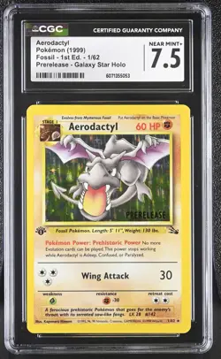CGC 7.5 Aerodactyl 1999 Fossil 1st Edition 1/62 Prerelease Pokemon Card - Image 1