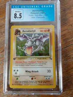 Aerodactyl Pokemon Fossil 1st Edition 1/62 Holo Prerelease CGC NM/Mint + 8.5 - Image 1