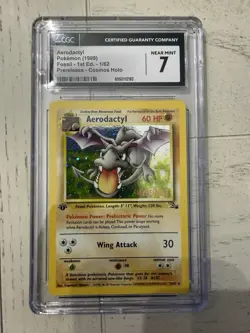 1999 POKEMON FOSSIL 1ST EDITION #1 AERODACTYL-HOLO CGC 7 Prerelease Stamped - Image 1